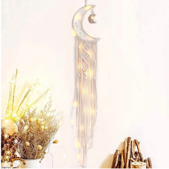 RESTOCKED! Macrame Wall Hanging Moon Fairy String Light Boho Tassel Wall Decor - Picture 4 of 6